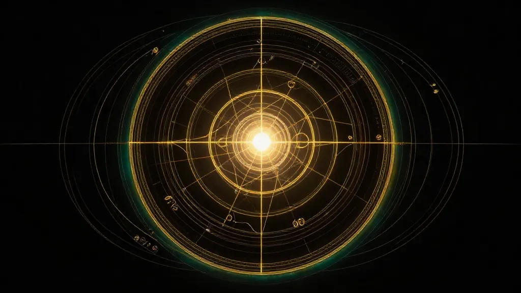 Concentric golden circles radiating from a central point into infinite dark space